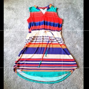 Lily Rose Vintage Drawstring Waist Colorful Striped Shirt Dress ✨️ Size Large ✨️